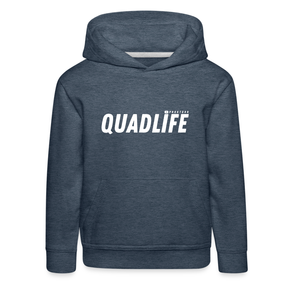 Sweat à capuche QUADLIFE (logo blanc) - bleu jeans